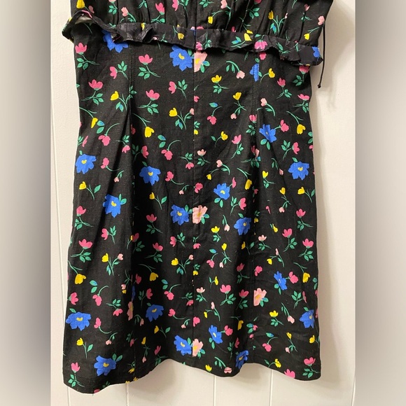NWT For Love and Lemons Robin Mini Dress Floral Tie Straps Linen Black Frilly - Picture 8 of 16